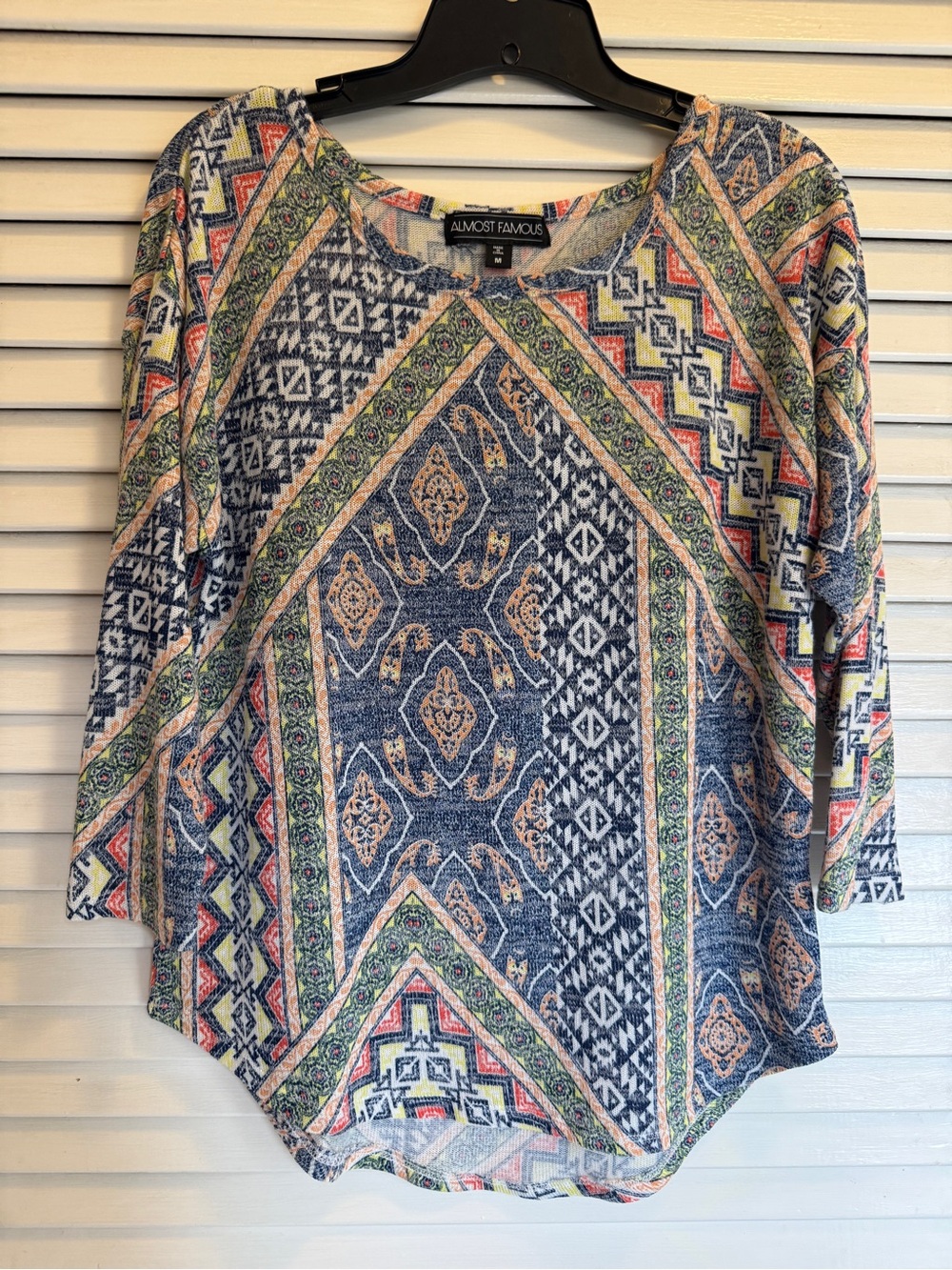 NWOT! Almost Famous Multicolor Patterned Women's Knit Top - Blue